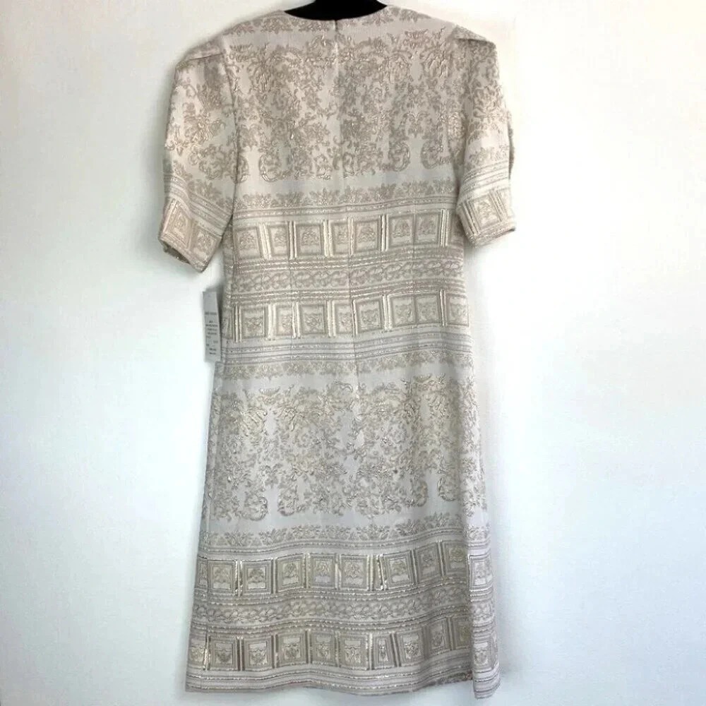 Teri Jon Rickie Freeman Midi Dress 4 Metallic Embroidered Puff Sleeve Event Gala - Picture 4 of 13